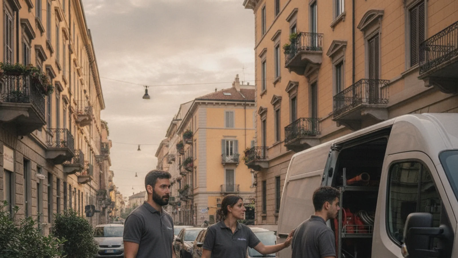Tecnici di pronto intervento con furgone attrezzato pronti a partire a Milano